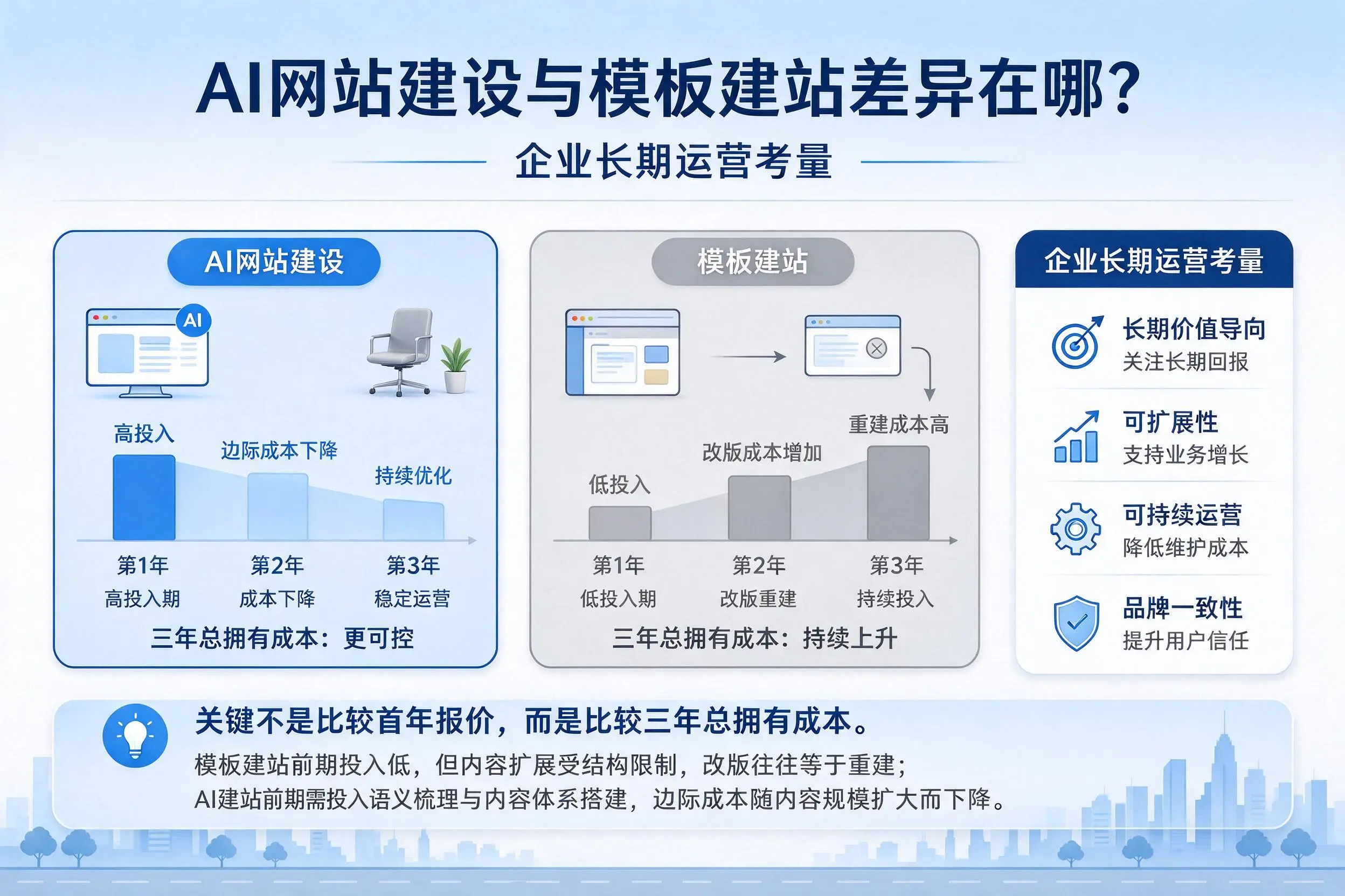 AI网站建设与模板建站差异在哪?昭通企业长期运营考量